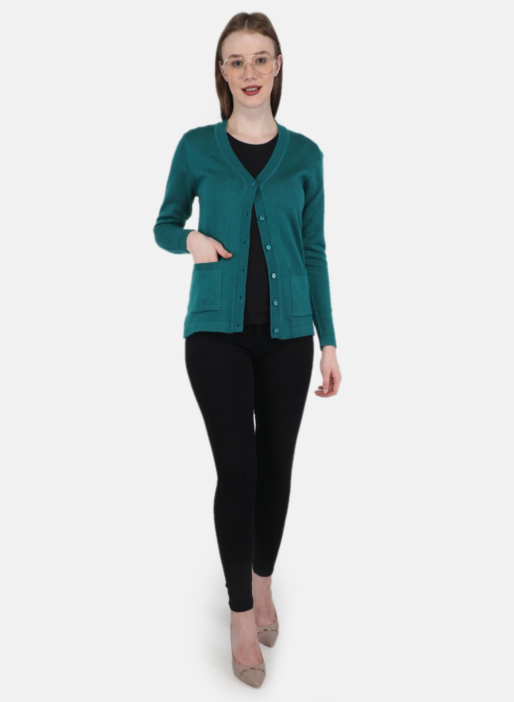 Women Green Solid Cardigan