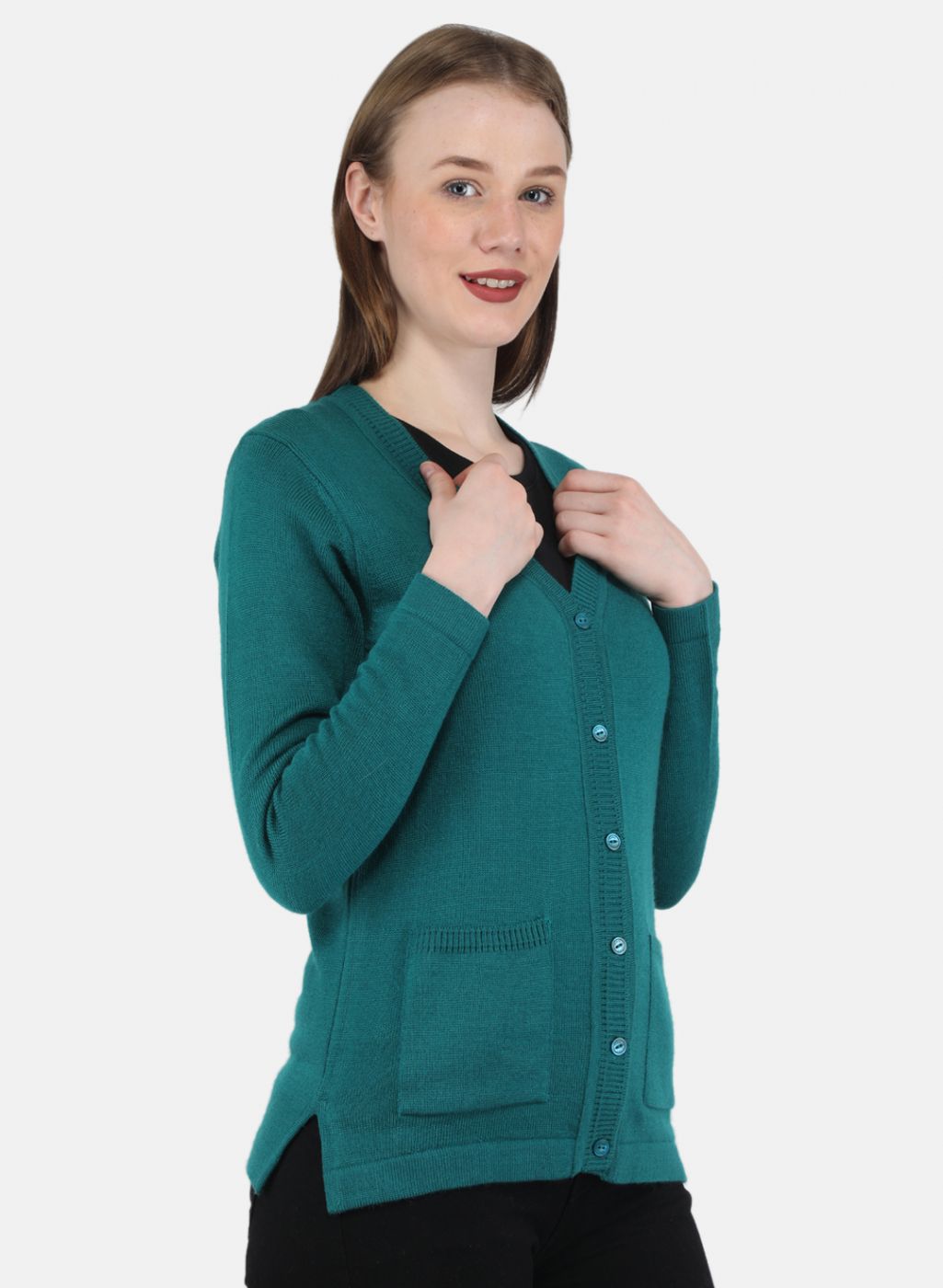 Women Green Solid Cardigan