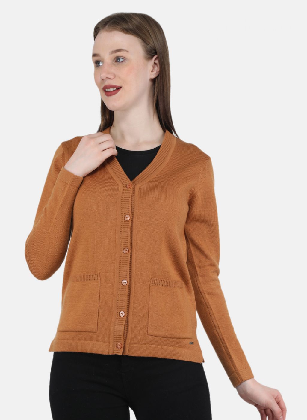 Women Orange Solid Cardigan