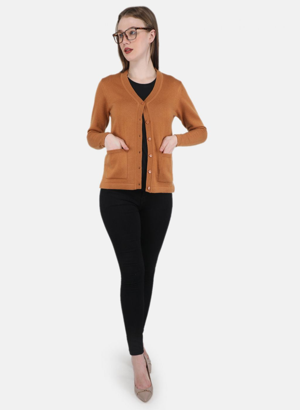 Women Orange Solid Cardigan