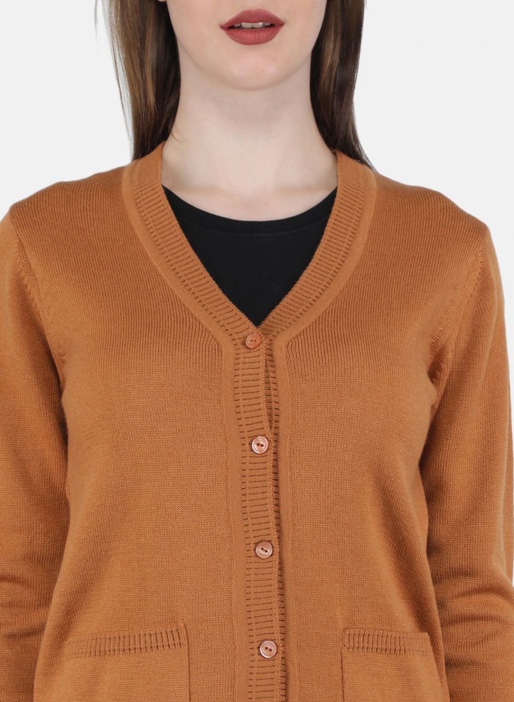 Women Orange Solid Cardigan