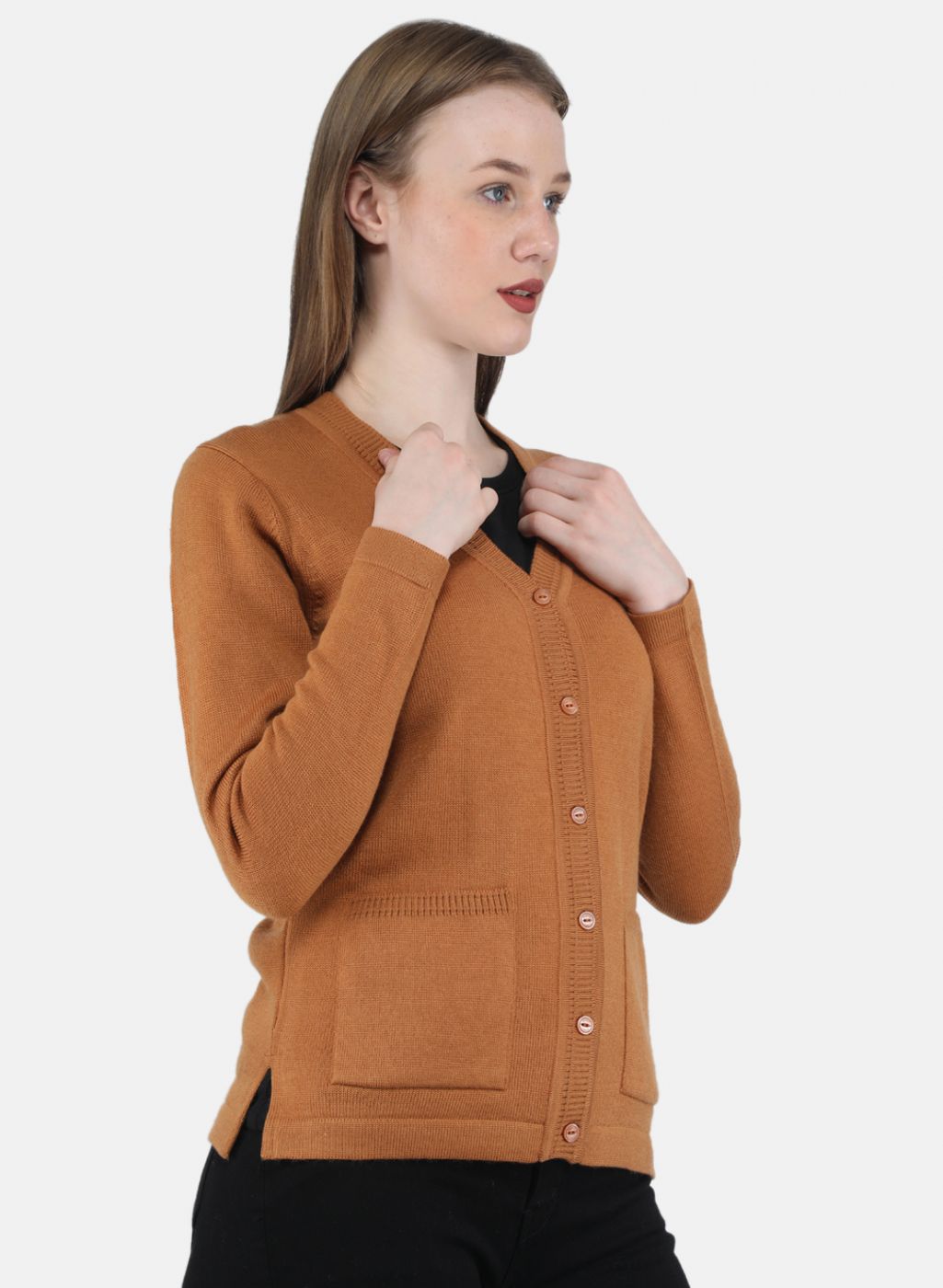 Women Orange Solid Cardigan