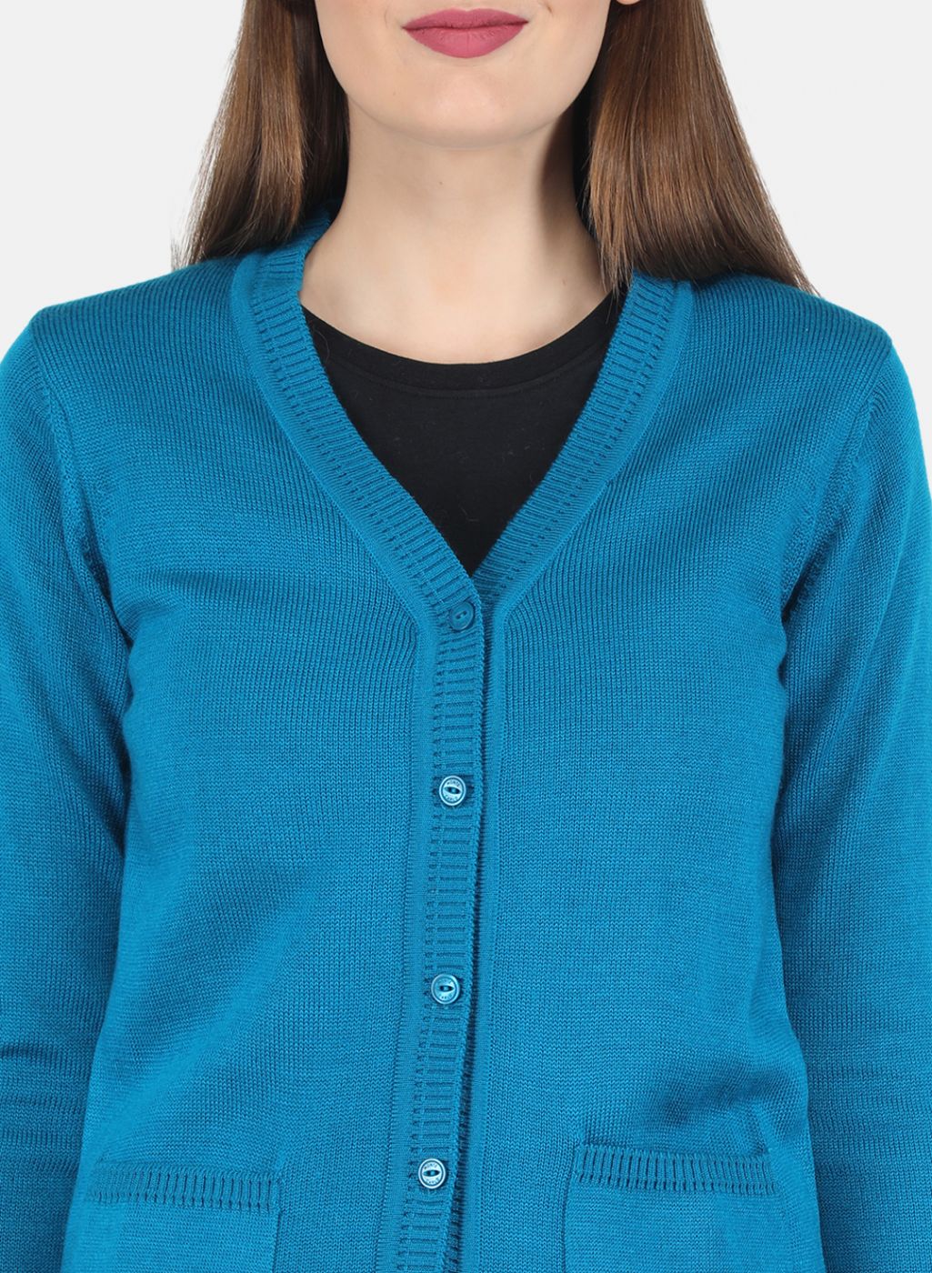 Women Blue Solid Cardigan