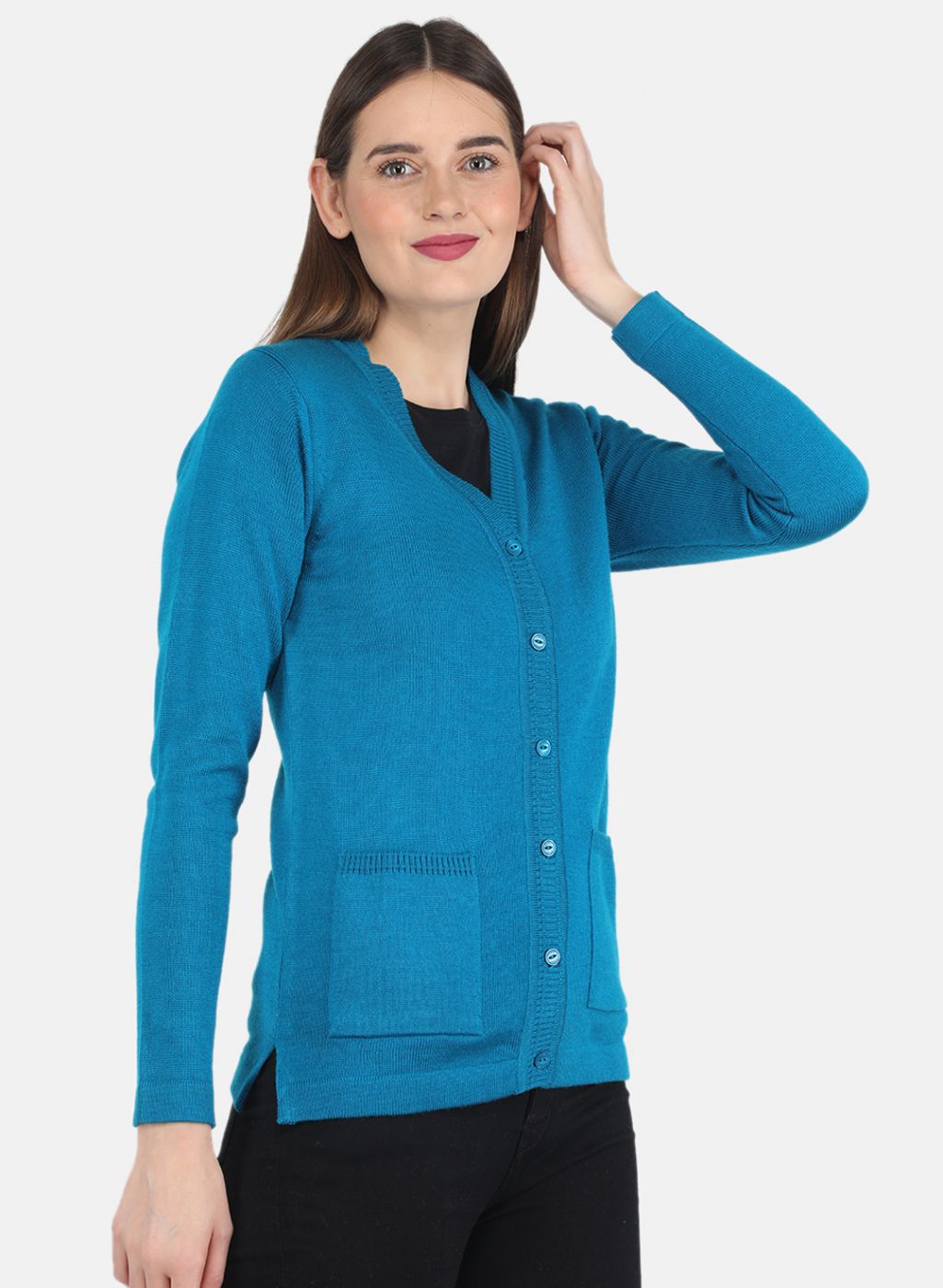 Women Blue Solid Cardigan