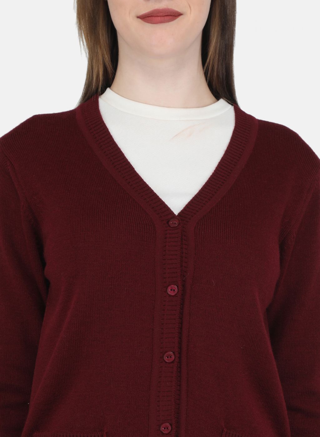 Women Maroon Solid Cardigan