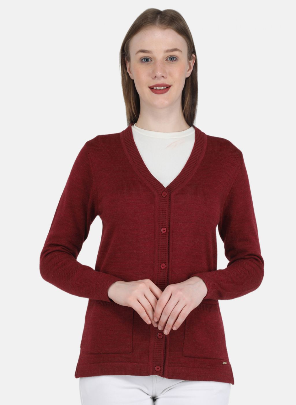 Women Maroon Solid Cardigan