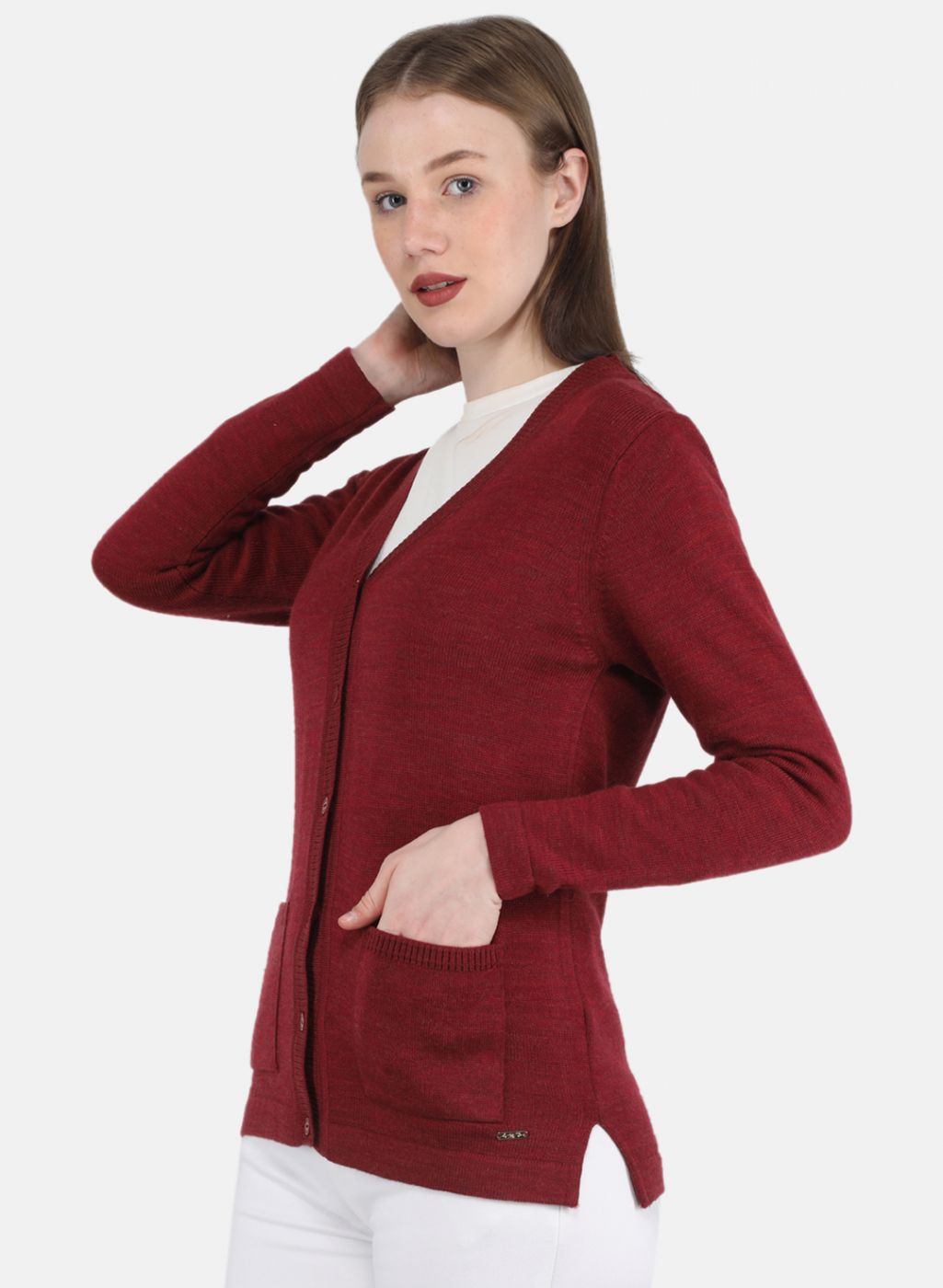 Women Maroon Solid Cardigan