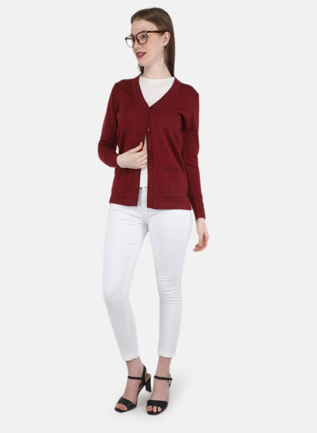 Women Maroon Solid Cardigan