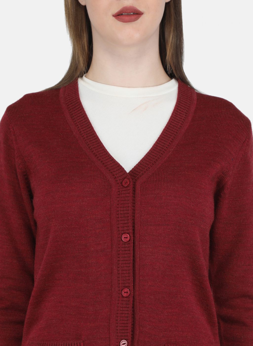 Women Maroon Solid Cardigan