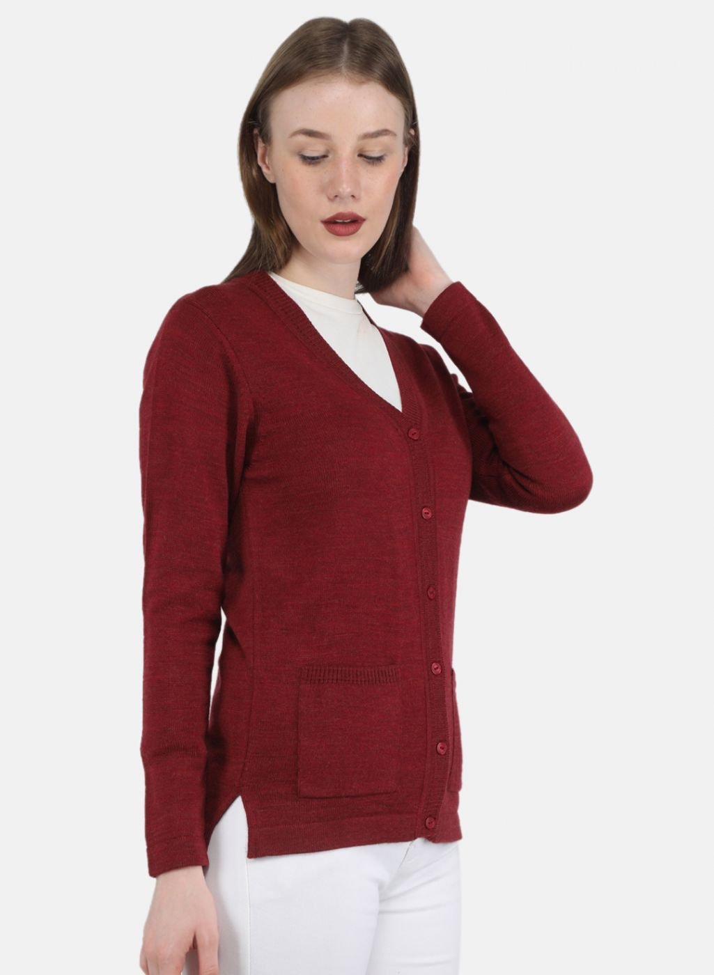 Women Maroon Solid Cardigan