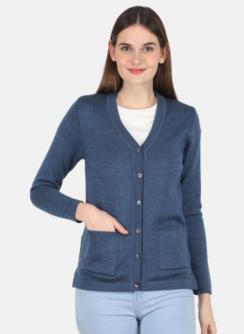 Women Blue Solid Cardigan