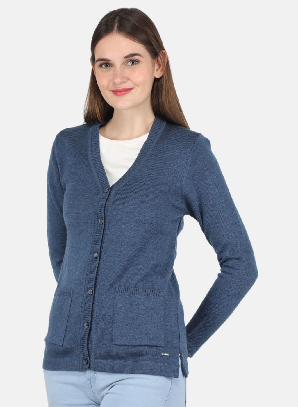 Women Blue Solid Cardigan