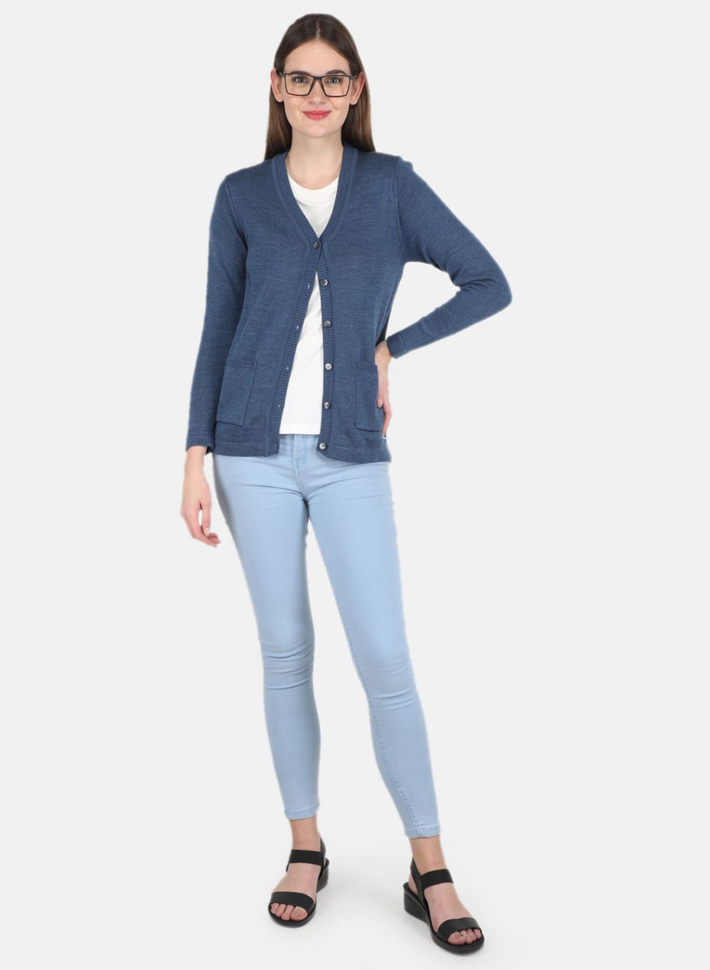 Women Blue Solid Cardigan