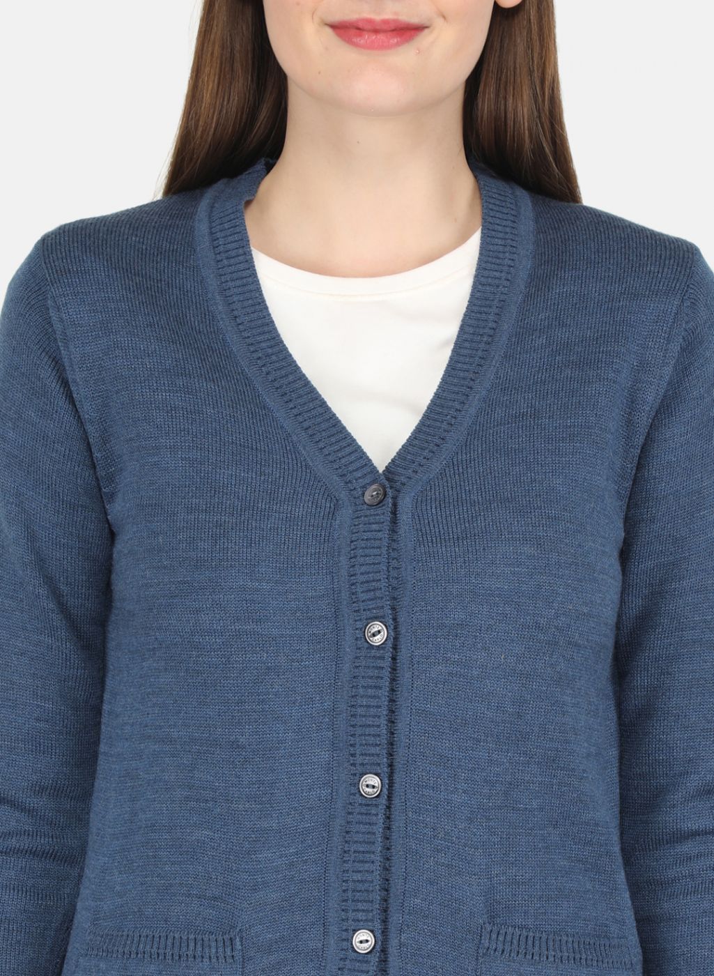 Women Blue Solid Cardigan