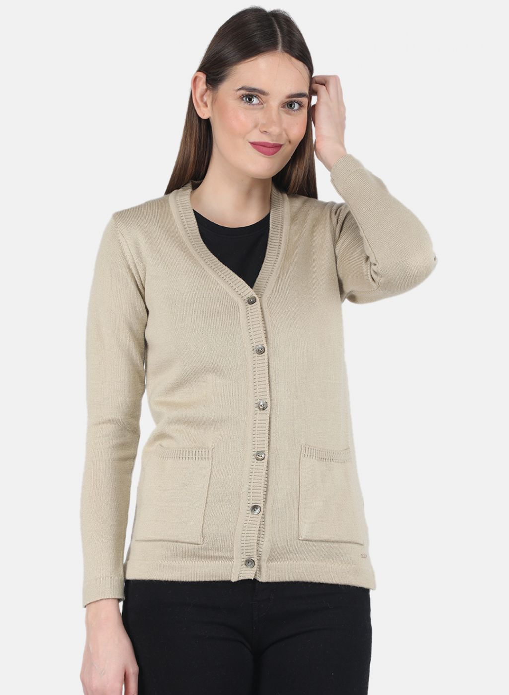 Women Beige Solid Cardigan