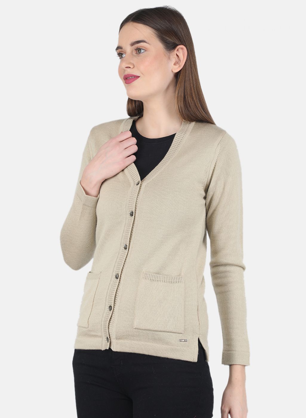 Women Beige Solid Cardigan