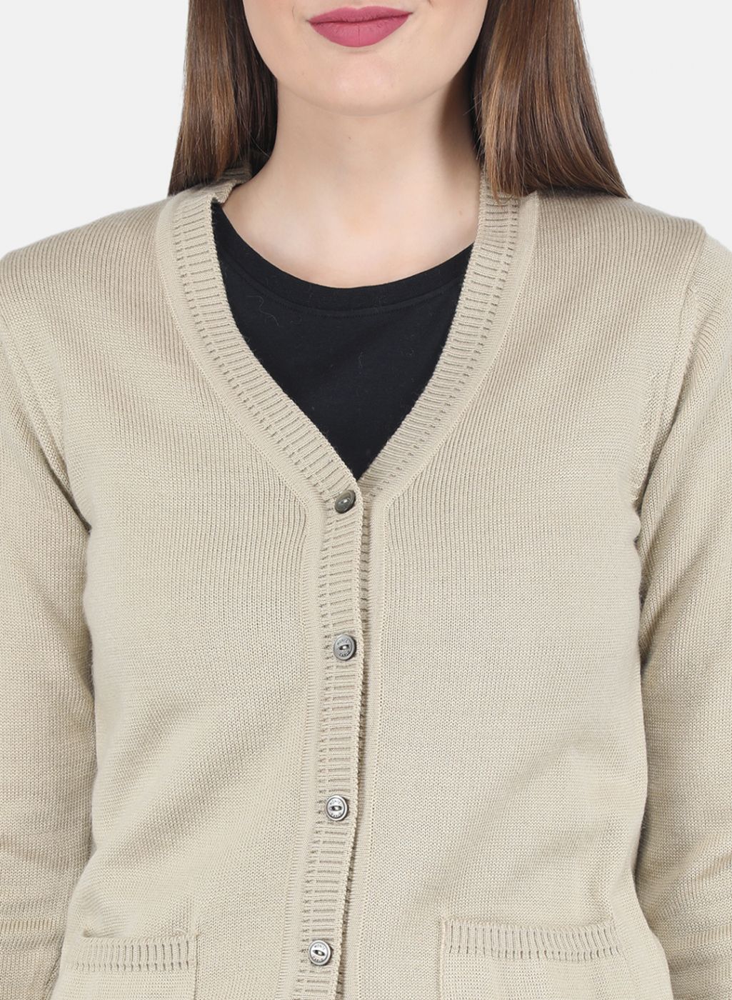 Women Beige Solid Cardigan