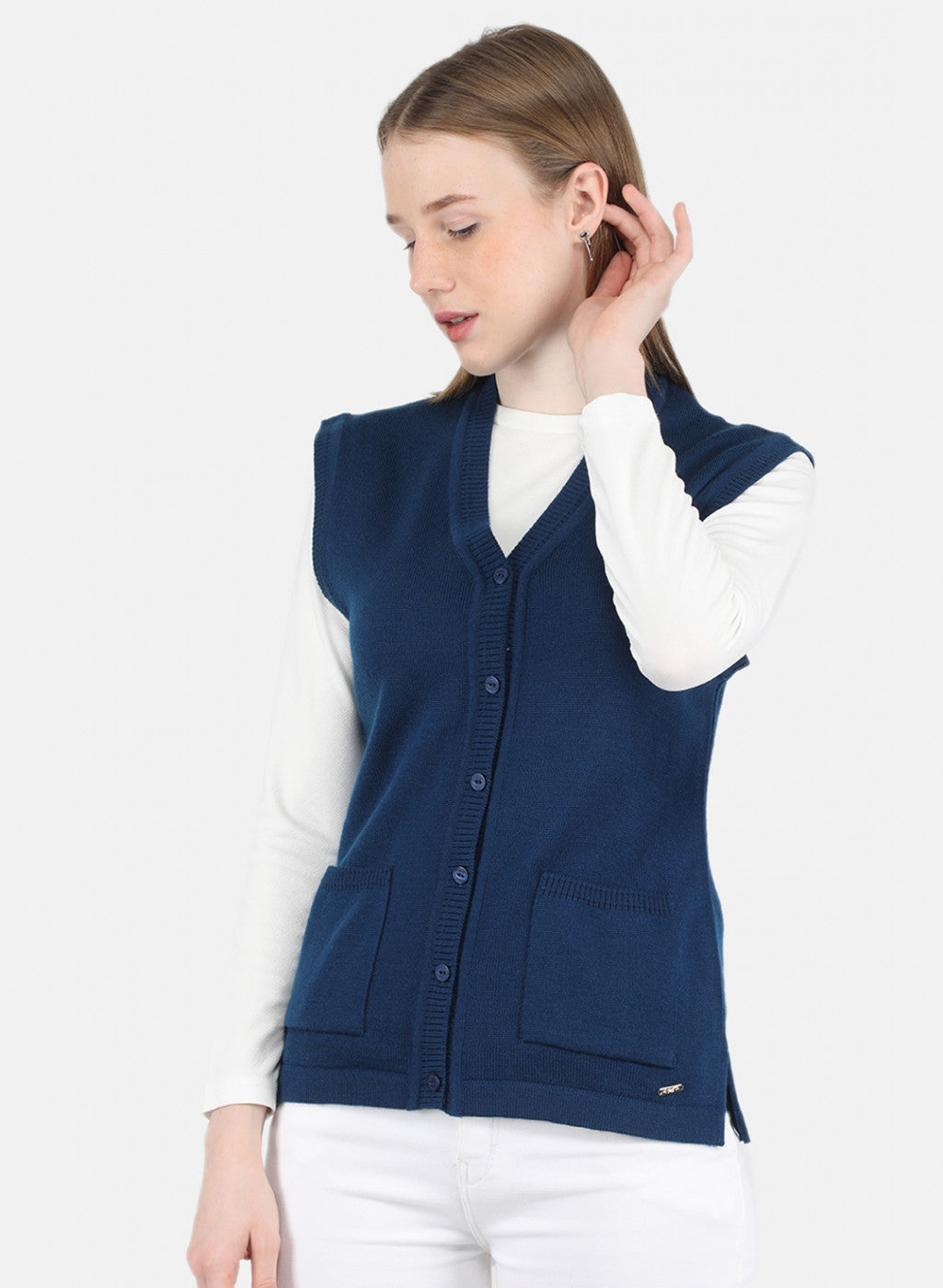 Women Blue Solid Cardigan