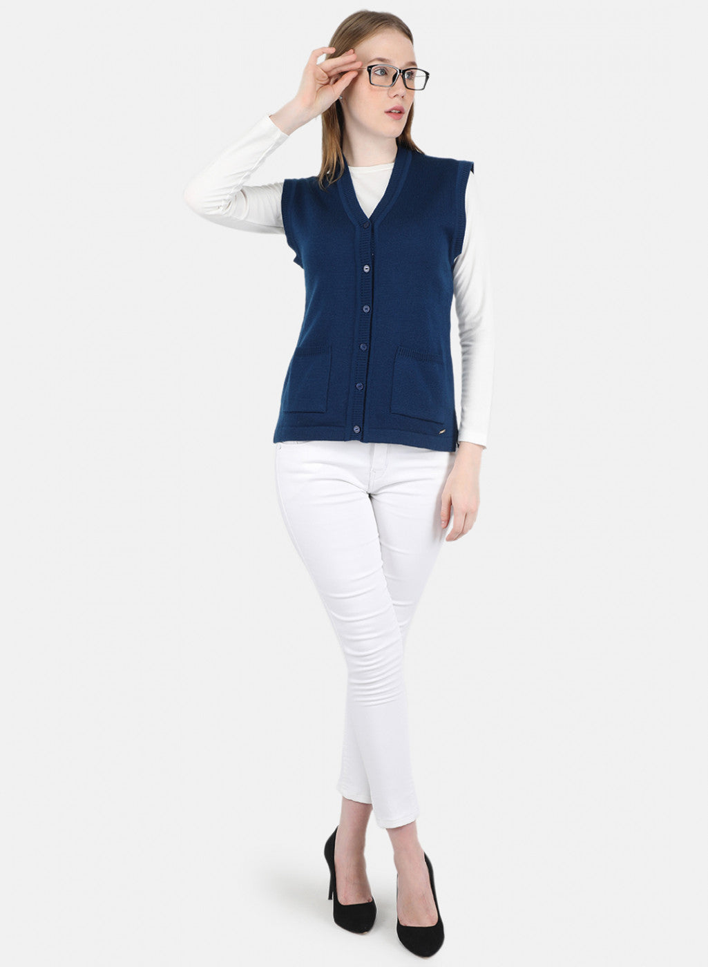 Women Blue Solid Cardigan