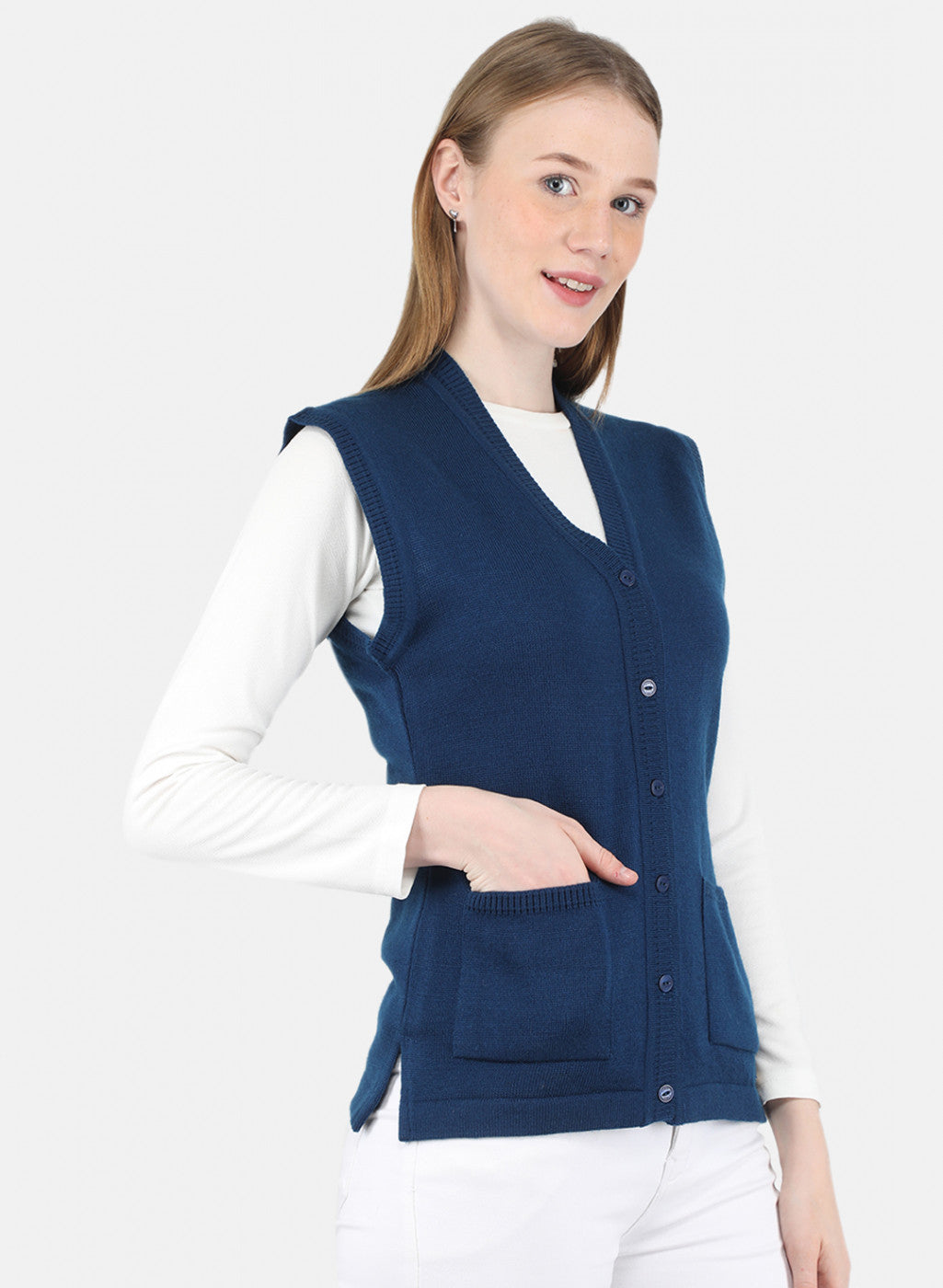 Women Blue Solid Cardigan