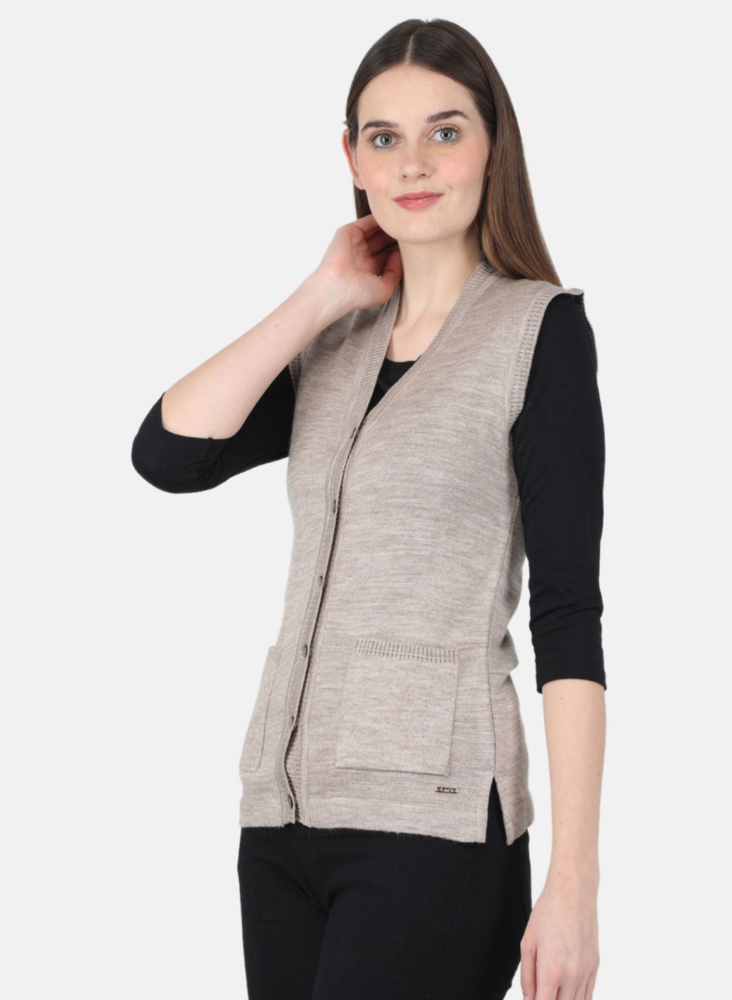 Women Beige Solid Cardigan