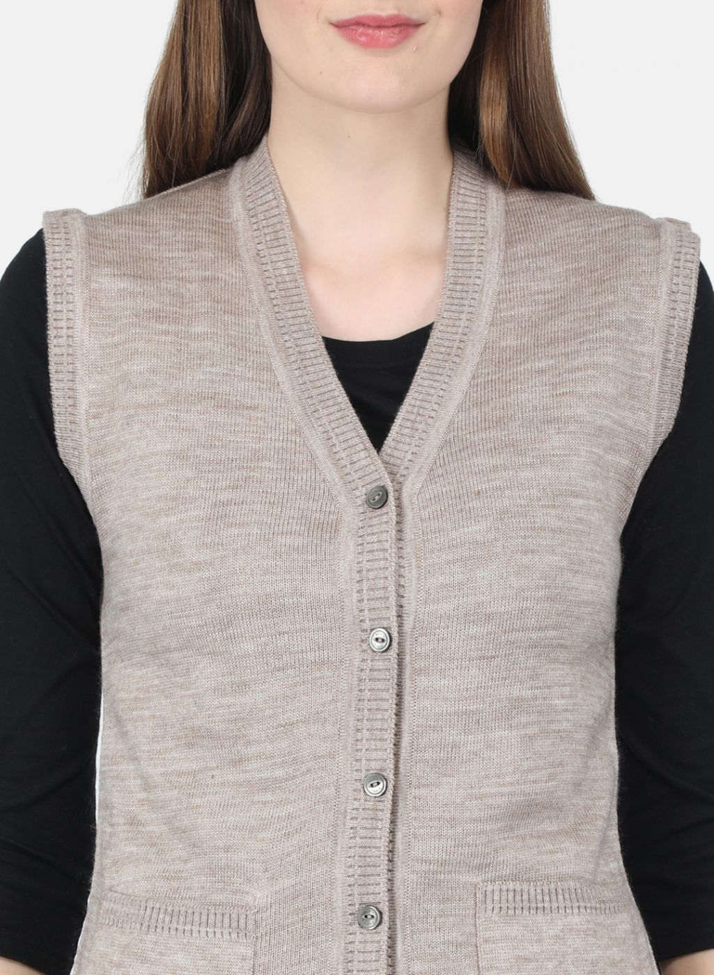 Women Beige Solid Cardigan