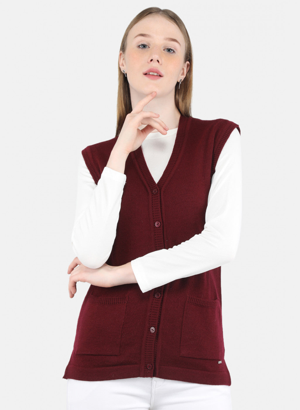 Women Maroon Solid Cardigan