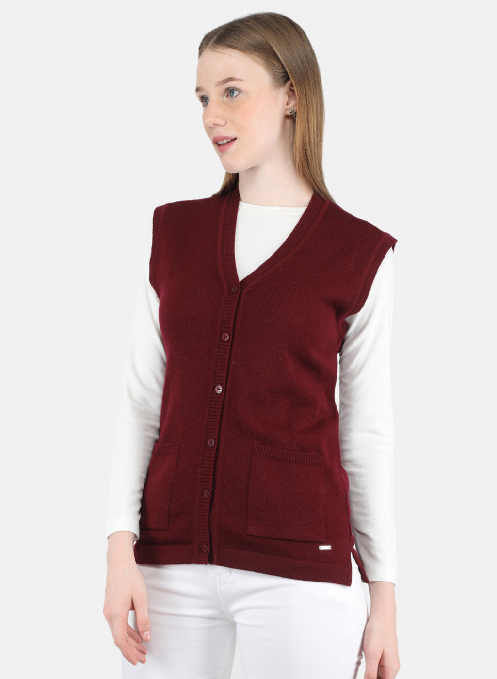 Women Maroon Solid Cardigan