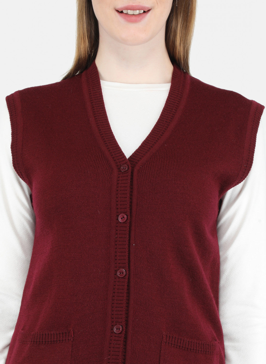 Women Maroon Solid Cardigan