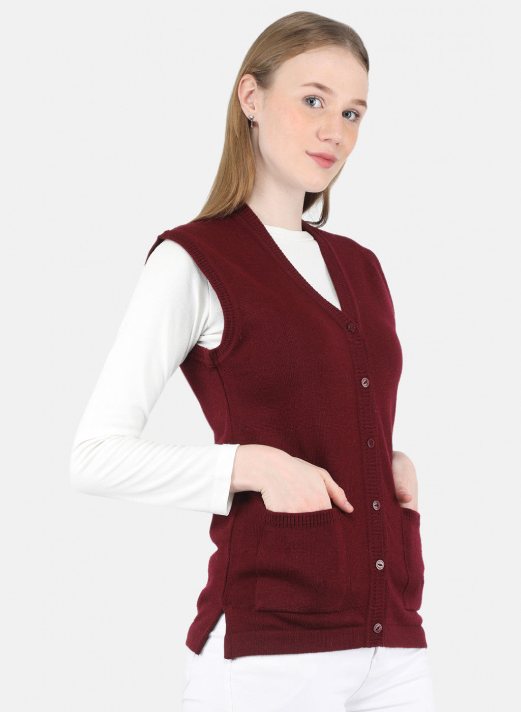 Women Maroon Solid Cardigan