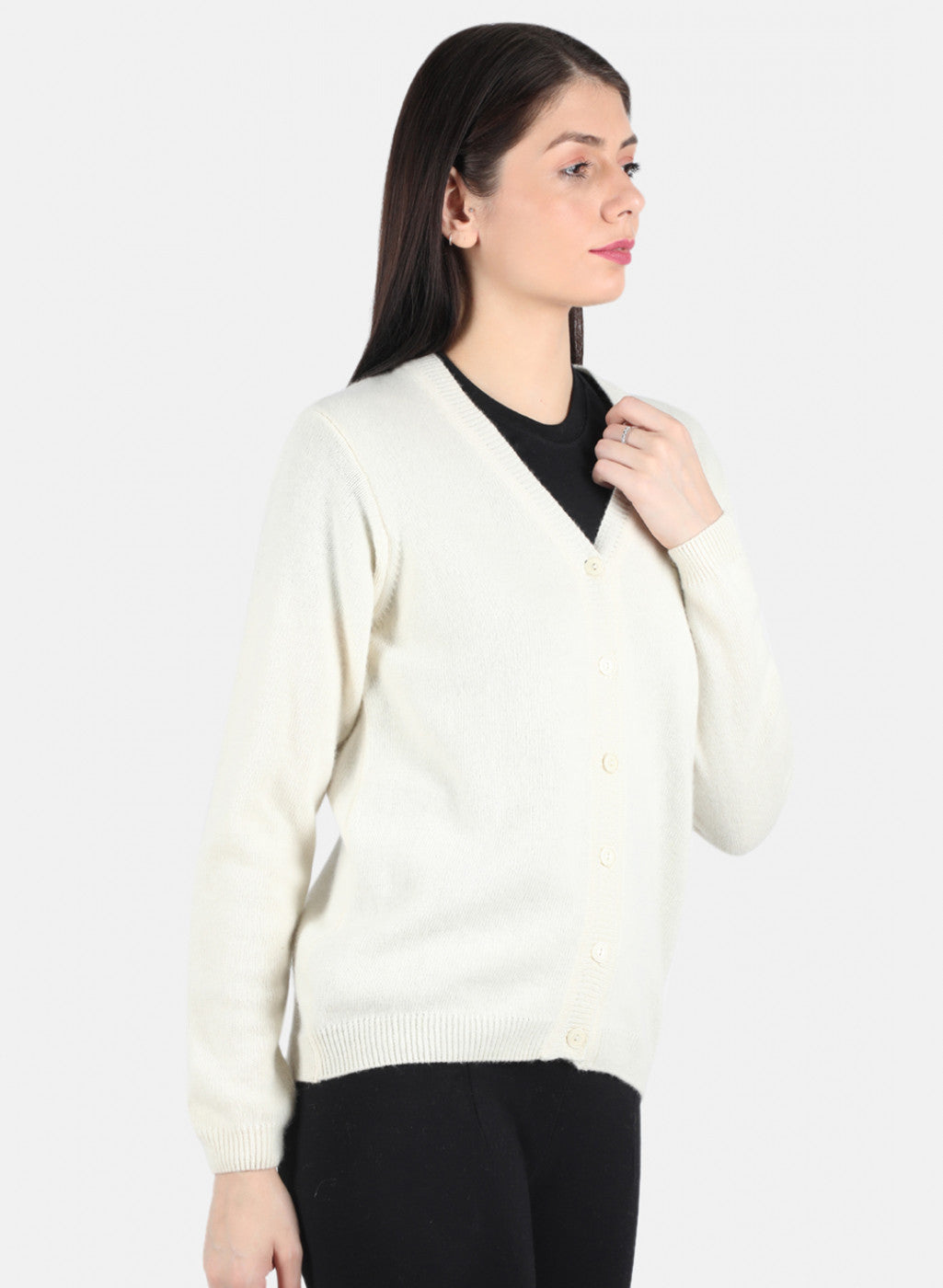 Women White Solid Cardigan