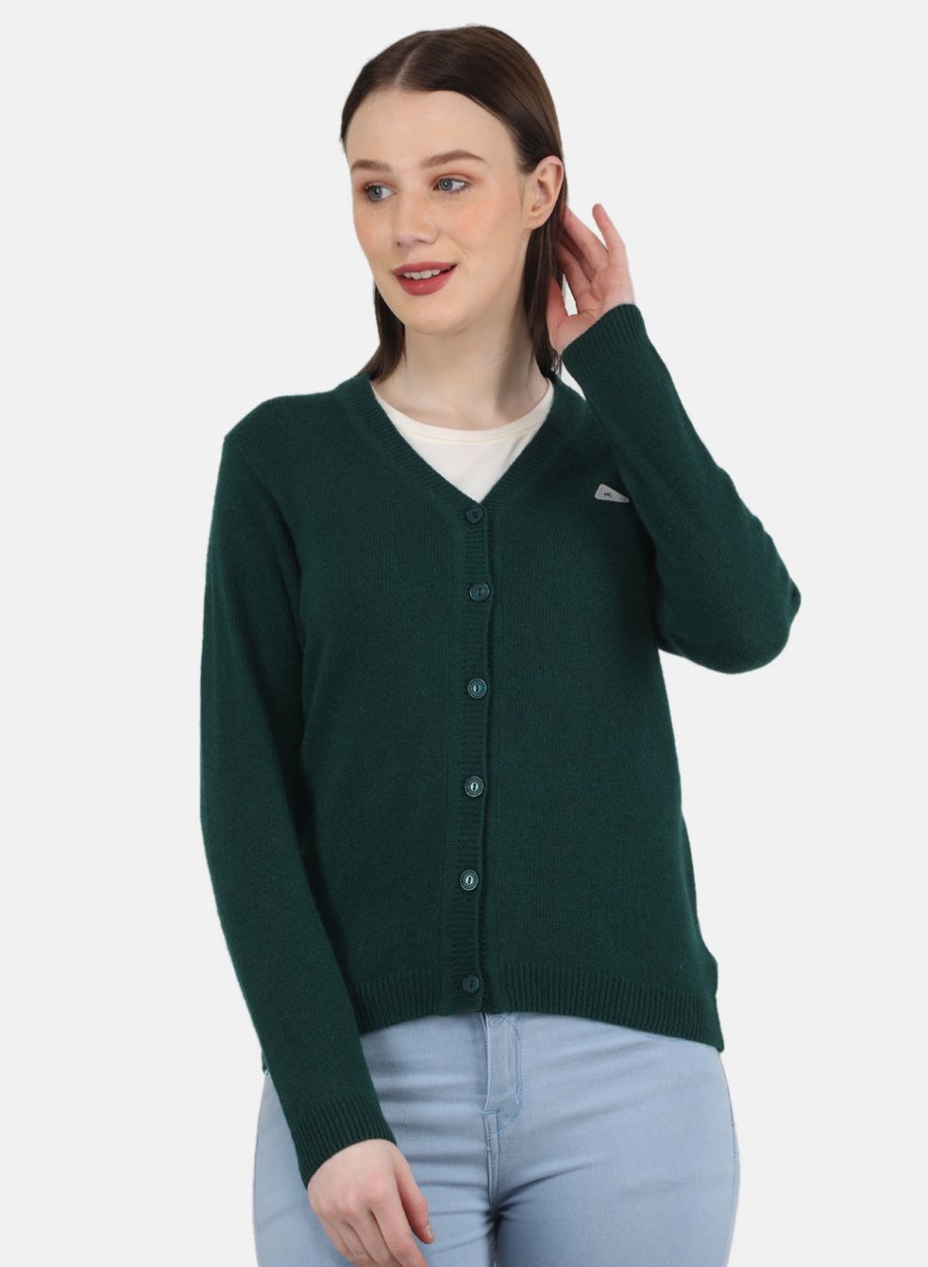 Women Green Solid Cardigan