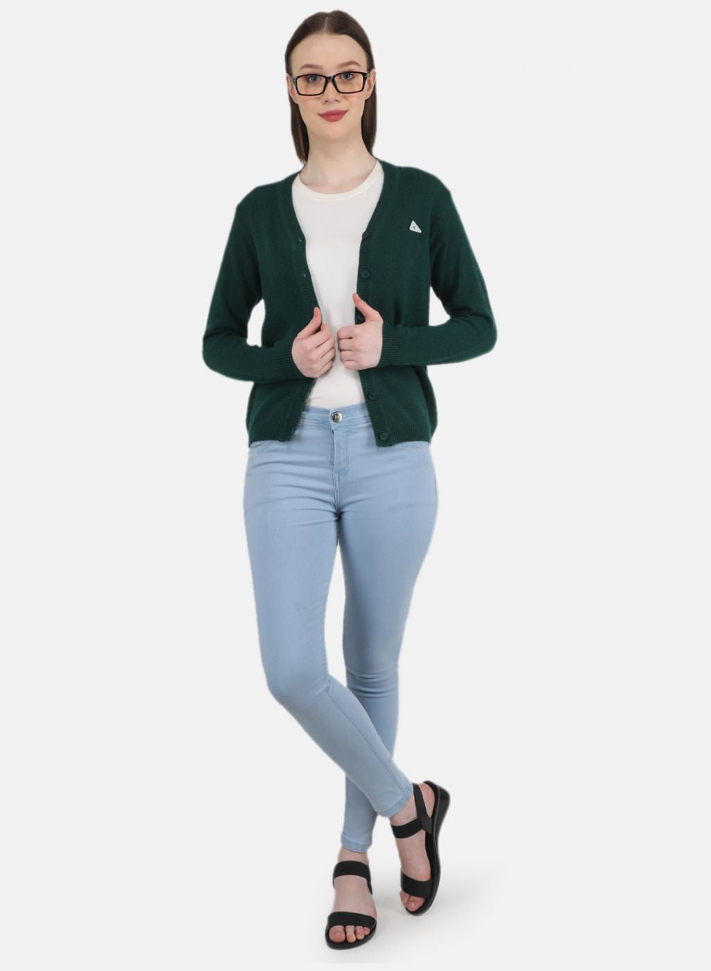 Women Green Solid Cardigan