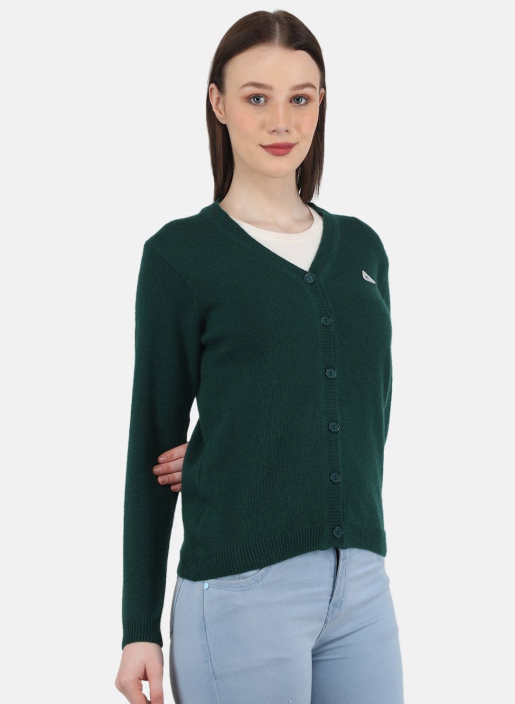 Women Green Solid Cardigan