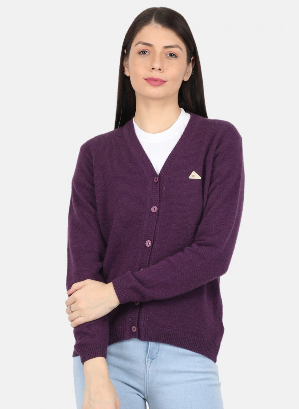 Women Purple Solid Cardigan