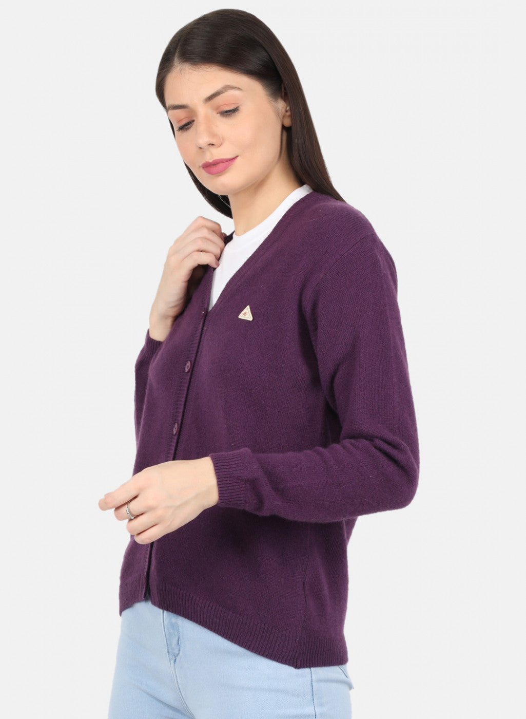 Women Purple Solid Cardigan