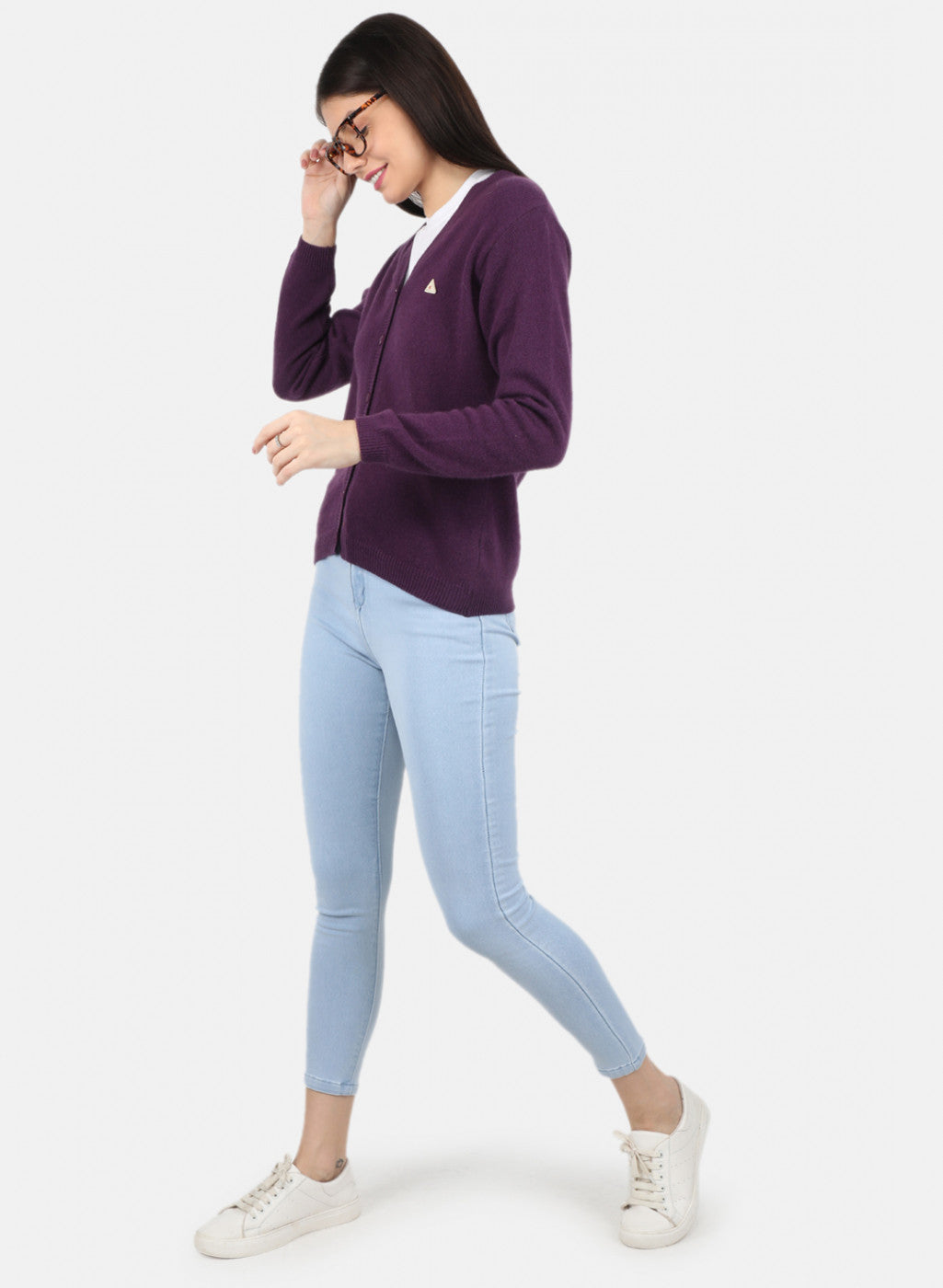 Women Purple Solid Cardigan