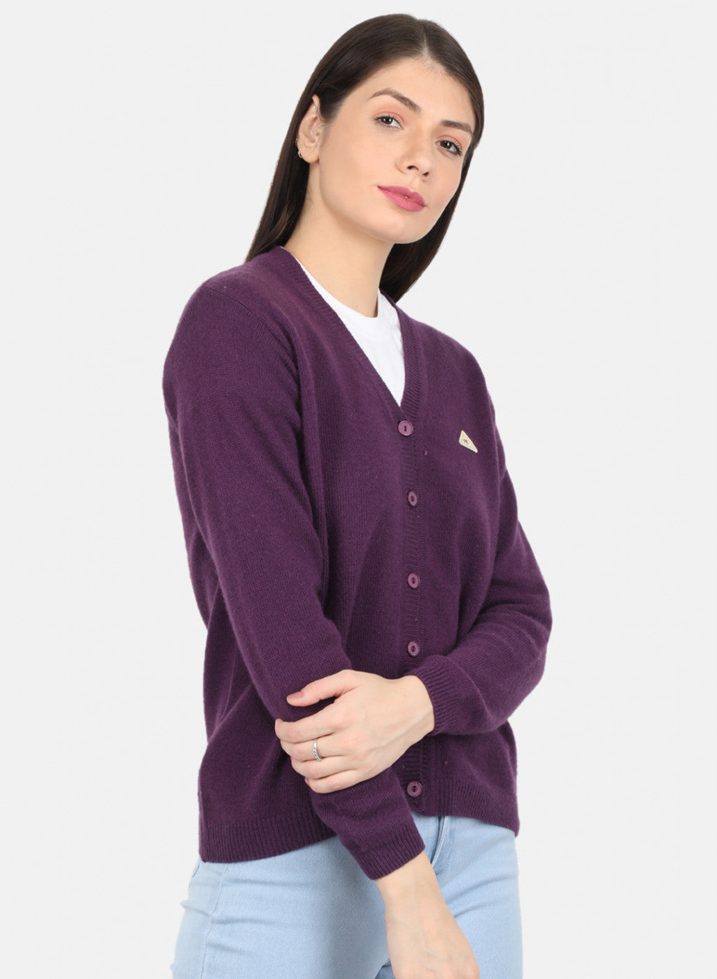 Women Purple Solid Cardigan