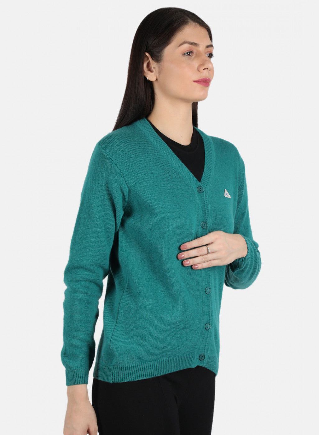 Women Sea Green Solid Cardigan