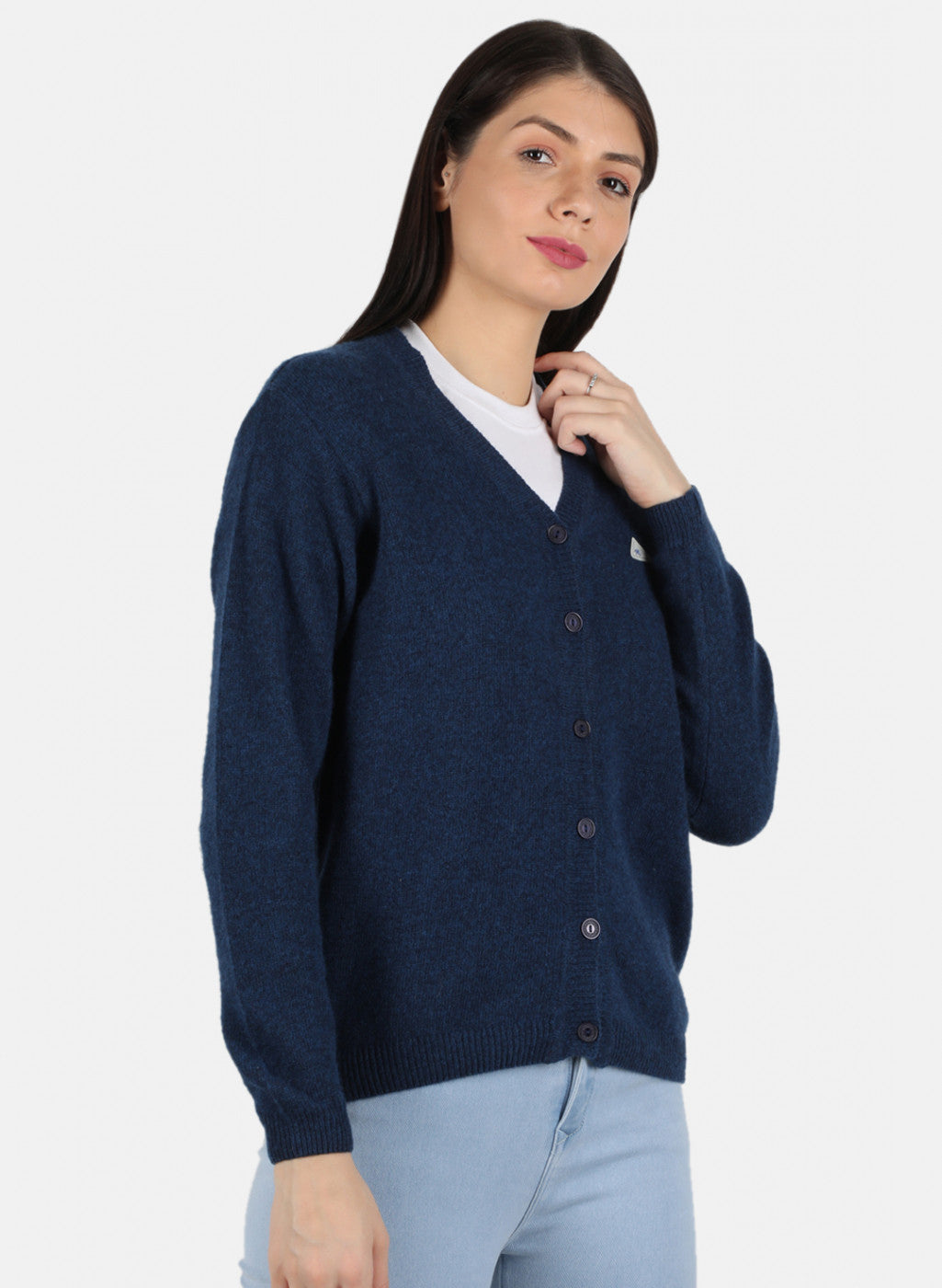 Women Blue Solid Cardigan