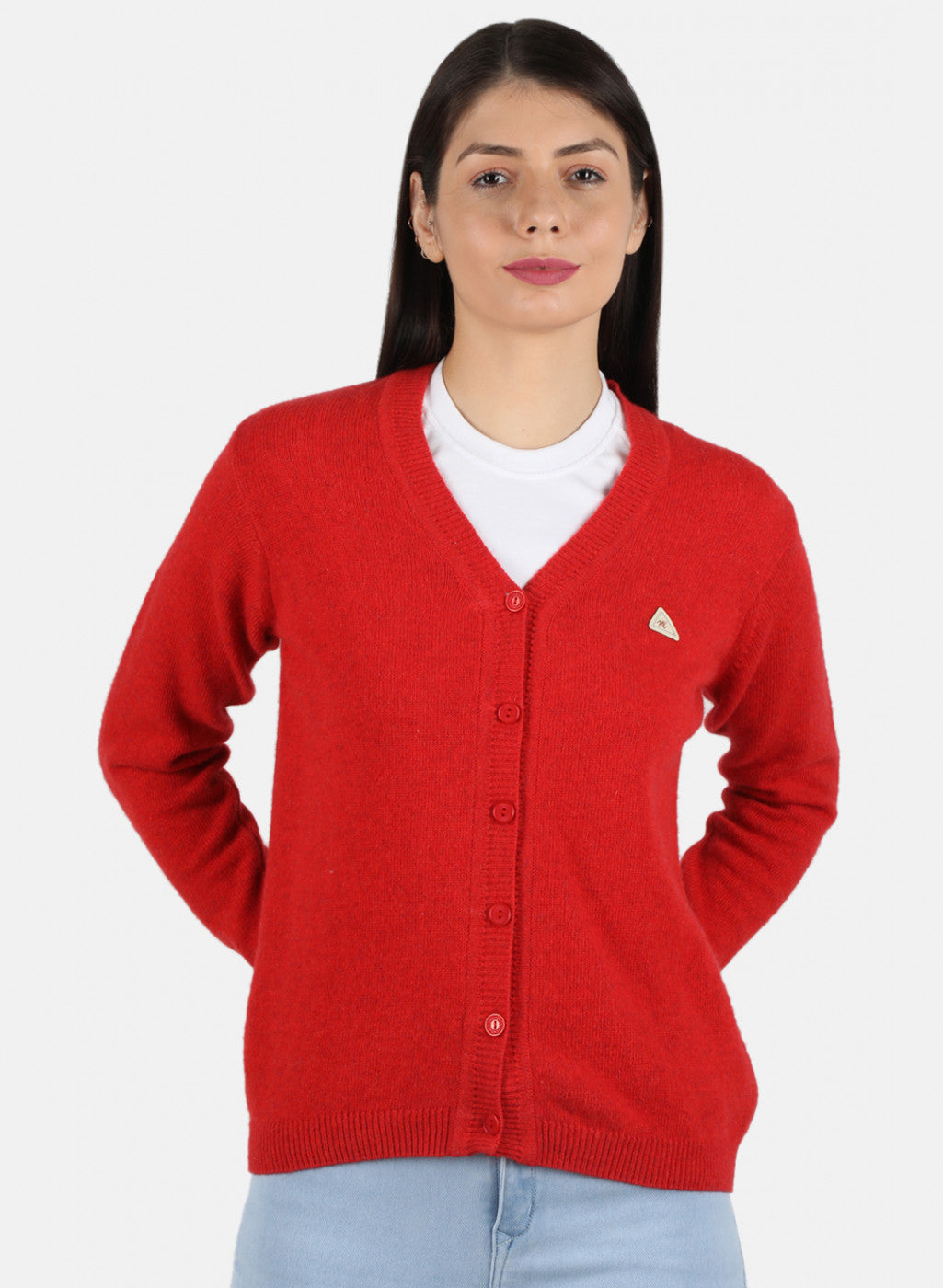 Women Red Solid Cardigan