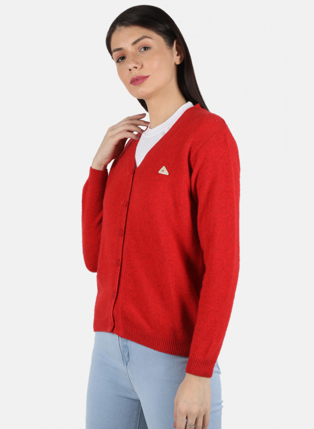 Women Red Solid Cardigan