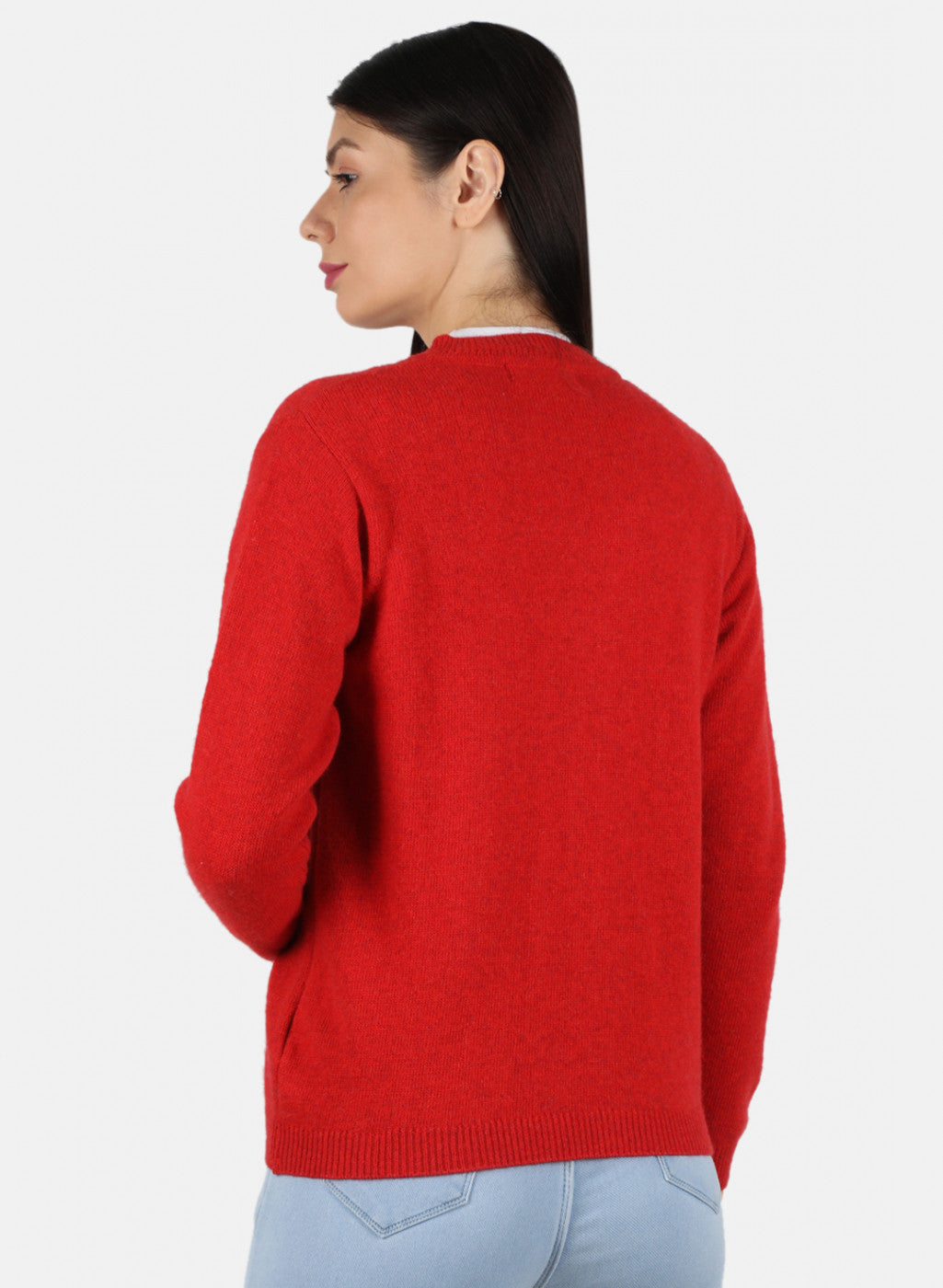 Women Red Solid Cardigan