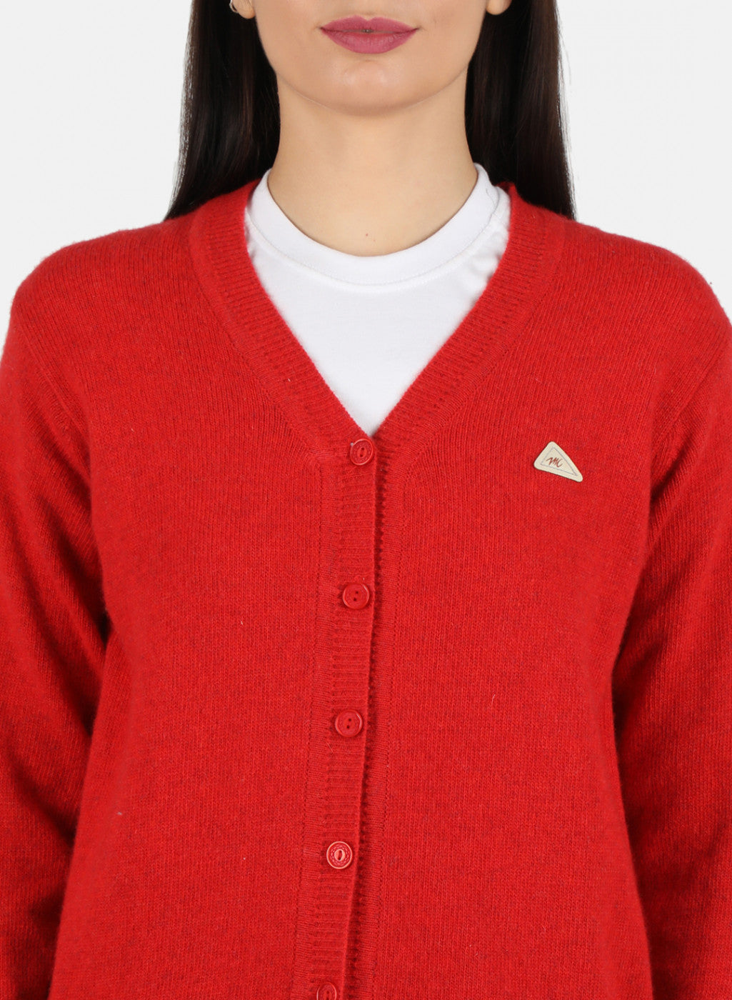 Women Red Solid Cardigan