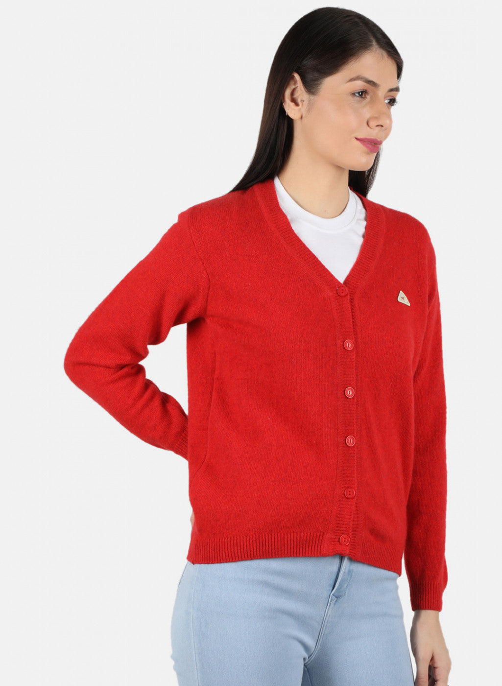 Women Red Solid Cardigan