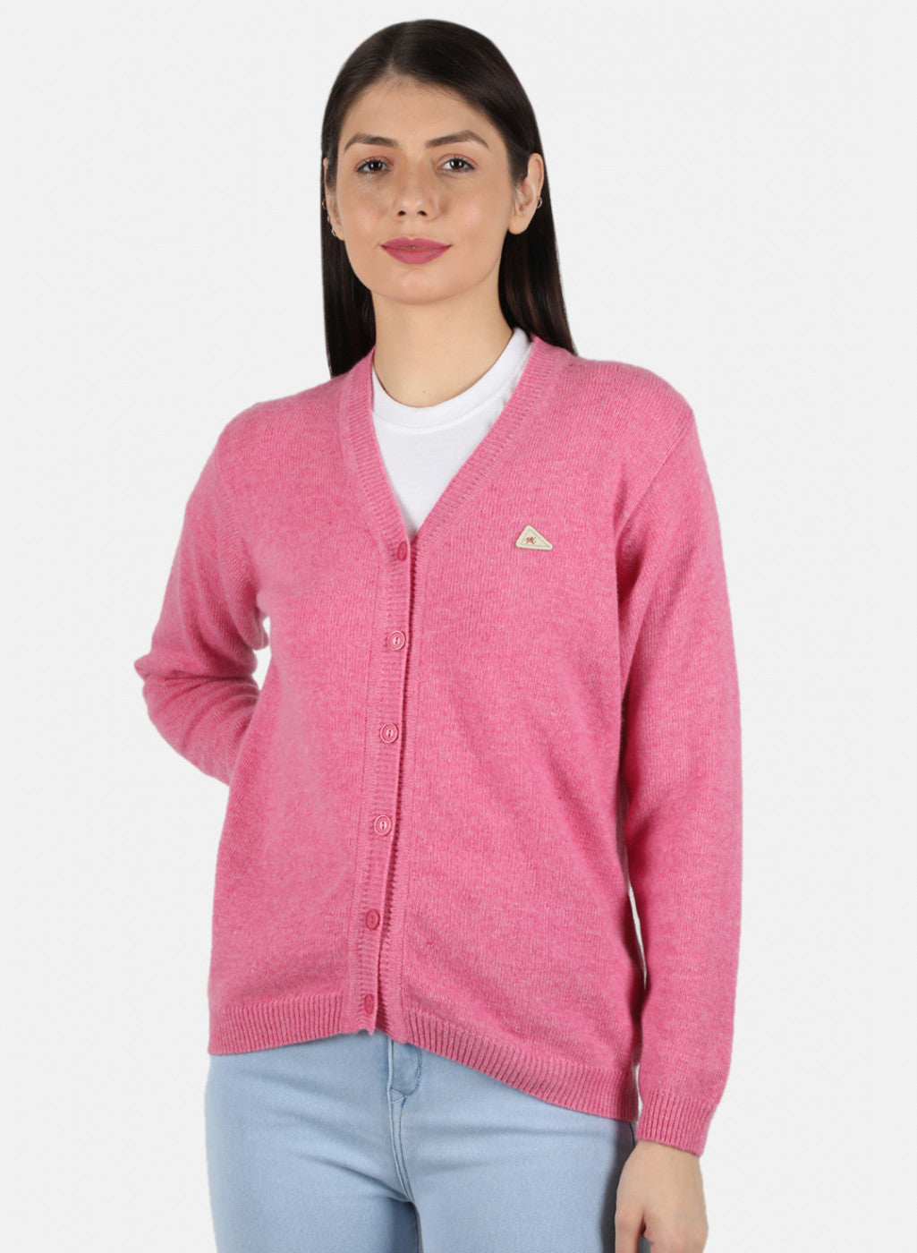 Women Pink Solid Cardigan