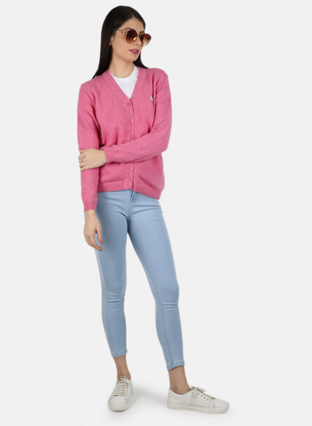 Women Pink Solid Cardigan