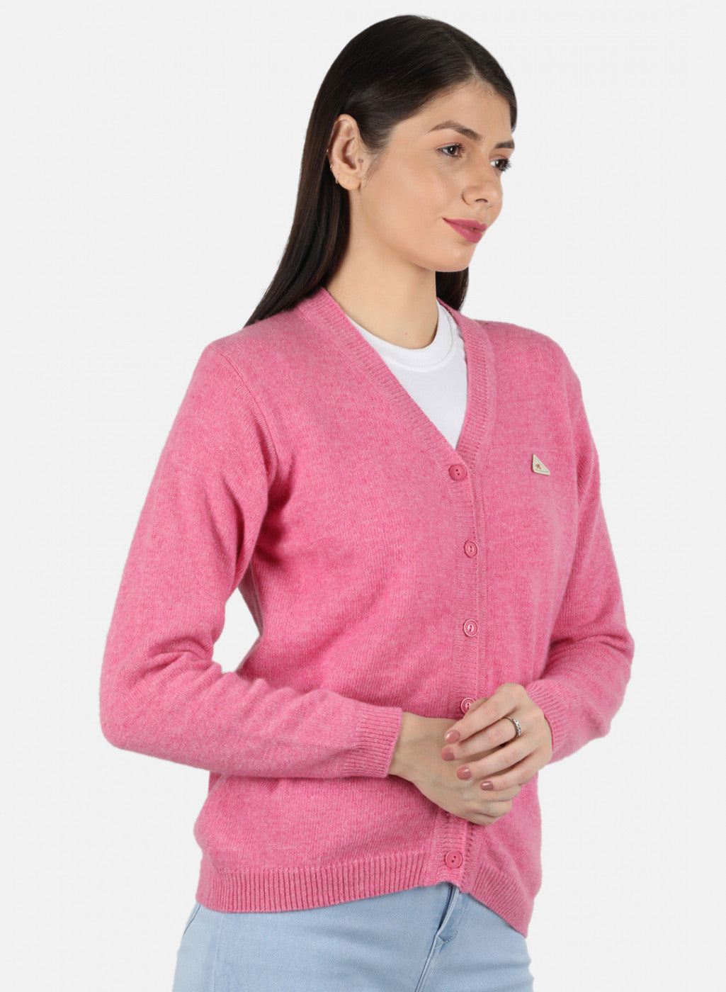 Women Pink Solid Cardigan