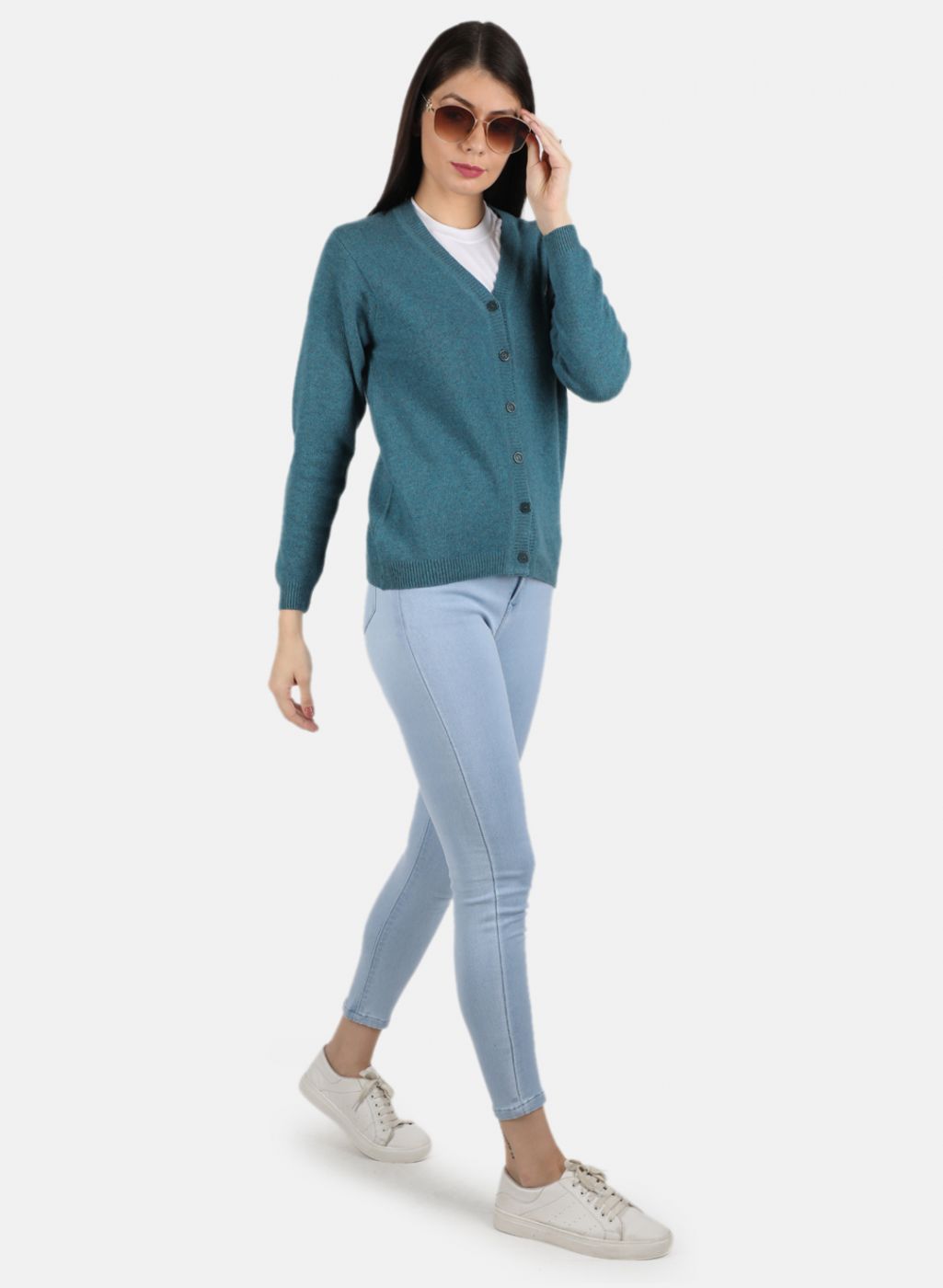 Women Blue Solid Cardigan