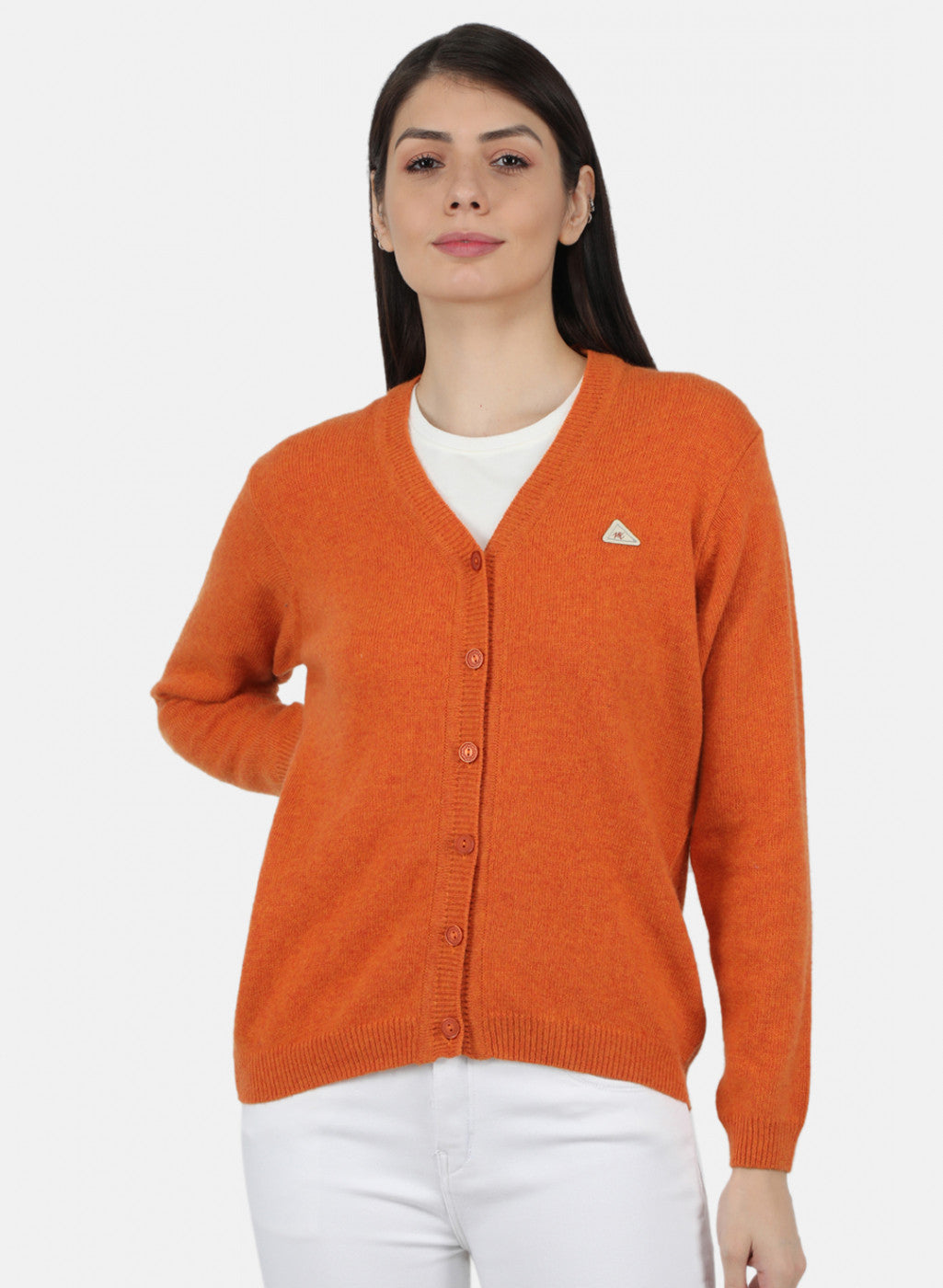 Women Orange Solid Cardigan